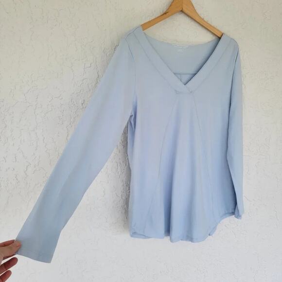 Soft Surroundings Light Blue Long Sleeve Top Cotton Women Size M Relaxed V Neck - Picture 3 of 10